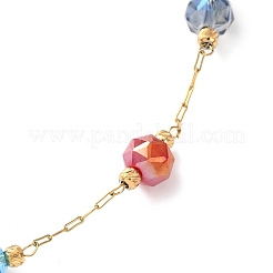 304 Stainless Steel with Faceted Round Glass Bead Cable Chain Necklaces for Women&nbsp;NJEW-G190-02G