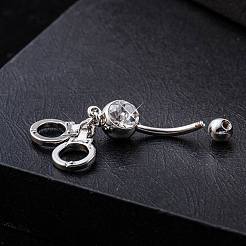 Piercing Jewelry Real Platinum Plated Brass Rhinestone Handcuffs Navel Ring Belly Rings&nbsp;AJEW-EE0001-36