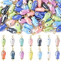 10Pcs Evil Eye Fish Shaped Glazed Porcelain Pendants&nbsp;PALLOY-YW00086-01