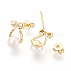 Brass & Natural Pearl Stud Earrings&nbsp;PEAR-N020-WX06