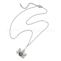 Alloy Natural Paua Shell Alloy Sea Animals Pendant 304 Stainless Steel Cable Chain Necklaces with Natural Pearl for Women&nbsp;NJEW-JN06524
