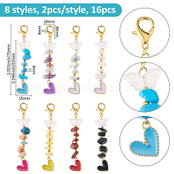 16Pcs 8 Styles Natural & Synthetic Gemstone Chips Pendant Decoration&nbsp;HJEW-FH00069