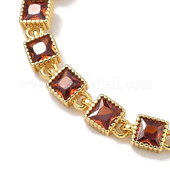 Square Brass Pave Cubic Zirconia Link Chain Bracelets for Women&nbsp;BJEW-P385-04G-04