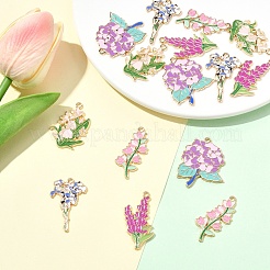 15Pcs 5 Styles Light Gold Plated Alloy Enamel Pendants&nbsp;ENAM-YW0006-06
