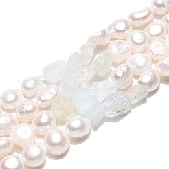 Natural Topaz Nuggets & Natural Cultured Freshwater Pearl Beads Strands&nbsp;PEAR-N023-01A-19
