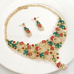 Christmas Santa Claus & Leaf Alloy Rhinestone Pendant Necklace & Stud Dangle Earrings Sets&nbsp;WGF6AE0-02