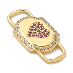 Rack Plating Brass Micro Pave Clear & Orchid Cubic Zirconia Heart Mask Connector Charms&nbsp;KK-L224-065G