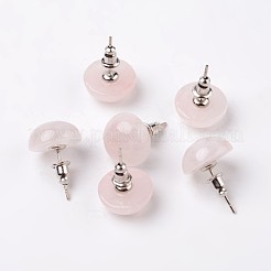 Half Round Dome Natural Rose Quartz Stud Earrings&nbsp;EJEW-L171-05