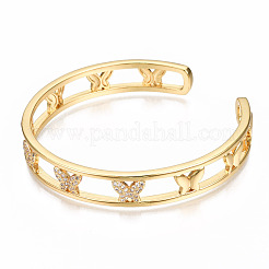 Brass Micro Pave Clear Cubic Zirconia Cuff Bangles&nbsp;BJEW-N302-001-NF