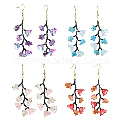 Glass Seed with Natural South Red Agate & Synthetic Turquoise & Natural Rose Quartz Dangle Cluster Earrings&nbsp;EJEW-MZ00726