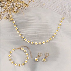 Daisy Alloy Enamel Link Chain Necklaces & Link Bracelets & Hoop Earrings Sets&nbsp;FS-WGB8665-01