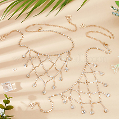 Alloy Crystal Rhinestone Multilayered Flower Tassel Shoulder Bra Body Chains&nbsp;AJEW-WH0752-575G