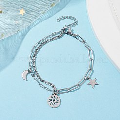 Tarnish Resistant Sun & Moon & Star Charm Bracelets&nbsp;BJEW-JB09844