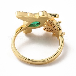 Cubic Zirconia Leaf Open Cuff Ring&nbsp;RJEW-H101-28G