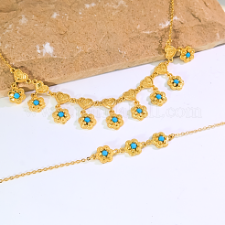 Vintage Brass Heart Flower Pendant Necklace & Bracelet Set for Women&nbsp;RG3291