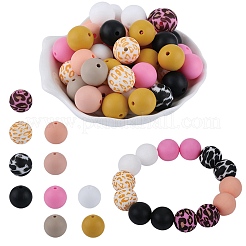 70Pcs 10 Styles Printed Round Silicone Focal Beads&nbsp;SIL-SZ0002-37