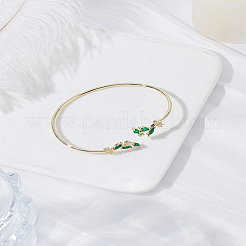 1Pc Elegant Brass Cubic Zirconia Leaf Cuff Bangles for Women&nbsp;BJEW-LP0003-33G-02