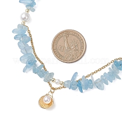 Natural Aquamarine Chips Beads Necklaces & Bracelets Sets for Women&nbsp;SJEW-JS01372-01