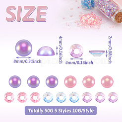 50G 5 Styles Opaque & Transparent Flat Back Resin Cabochons&nbsp;RESI-TA0002-95