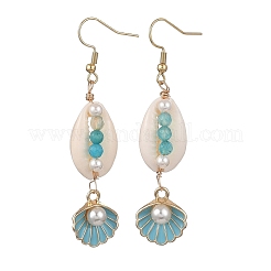 Natural Agate & Cultured Freshwater Pearl & Cowrie Shell Beads Dangle Earrings&nbsp;EJEW-JE07200
