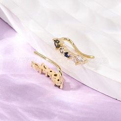 Brass Pave Cubic Zirconia Stud Crawler Earrings&nbsp;KK-CBAA351-23G-01