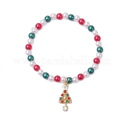 5Pcs 5 Styles Christmas Theme Acrylic Imitation Pearl & Alloy Enamel Stretch Charm Bracelet Sets for Women&nbsp;BJEW-JB11199