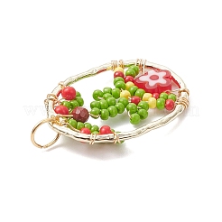 Glass Seed Beaded Oval with Flower Pendants&nbsp;PALLOY-MZ01061-01
