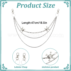304 Stainless Steel Skull 3 Layer Chain Belts for Jeans Pants&nbsp;HJEW-DR00159