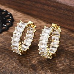 Brass Micro Pave Cubic Zirconia Huggie Hoop Earrings&nbsp;EJEW-K083-37G-B