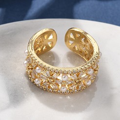Brass Micro Pave Clear Cubic Zirconia Cuff Rings&nbsp;RJEW-C120-22G