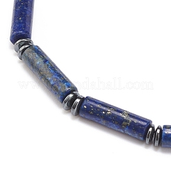 Natural Lapis Lazuli(Dyed) Column & Synthetic Hematite Stretch Bracelet&nbsp;BJEW-JB08458-03