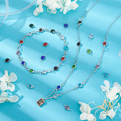 40Pcs 8 Colors Stainless Steel Pave Glass Faceted Flower Connector Charms&nbsp;STAS-PH0006-91
