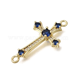 Religion Brass Pave Blue Cubic Zirconia Connector Charms&nbsp;KK-G602-07G-06