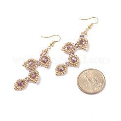 3Pair 3 Color Glass Seed Braided Leaf Dangle Earrings&nbsp;EJEW-JE04846