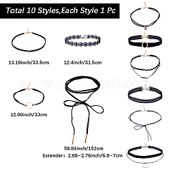 10Pcs 10 Styles Gothic Polyester Lace Choker Necklaces&nbsp;NJEW-SC0001-75