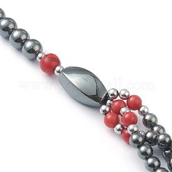 Non-Magnetic Synthetic Hematite & Turquoise Beades 3 Layer Necklaces&nbsp;NJEW-H307-01A
