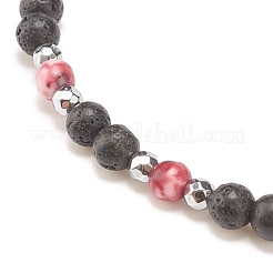 Natural & Synthetic Mixed Gemstone Beaded Stretch Bracelet with Clear Cubic Zirconia Cross for Women&nbsp;BJEW-JB08247-01