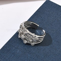 Brass Micro Pave Cubic Zirconia Cuff Open Rings&nbsp;RJEW-C158-02P
