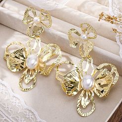 Alloy & Iron & Imitation Pearl Stud Earrings&nbsp;EJEW-M075-09G