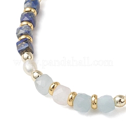 Natural Aquamarine & Natural Lapis Lazuli Cube Beaded Stretch Bracelets for Women&nbsp;BJEW-JB13390-03
