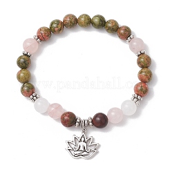 Natural Unakite & White Jade & Rose Quartz & Polychrome Jasper Round Beaded Stretch Bracelets&nbsp;BJEW-JB11953-02