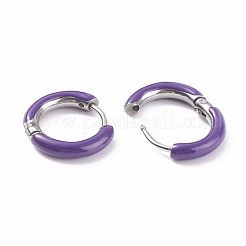 Two Tone 304 Stainless Steel Chunky Huggie Hoop Earrings with Enamel for Women&nbsp;EJEW-C043-11-04P
