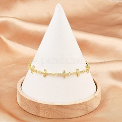 Virgin Mary Theme Brass Micro Pave Clear Cubic Zirconia Link Chain Bracelets for Women&nbsp;BJEW-A090-08A-G