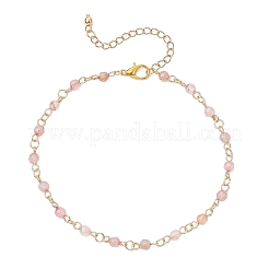 304 Stainless Steel & Natural Agate(Dyed & Heated) Faceted Round Link Chain Anklets&nbsp;AJEW-AN00747-03