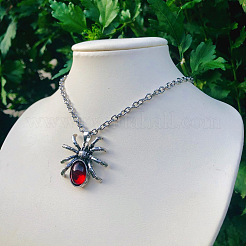 Gothic Alloy Glass Red Halloween Spider Pendant Necklaces&nbsp;WG212B6-01