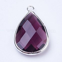 Silver Color Plated Brass Glass Teardrop Pendants&nbsp;X-GLAA-M006-A-06S
