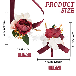 2Pcs 2 Style Silk Cloth Rose with Satin Ribbon Corsage Boutonniere & Wrist Corsages&nbsp;AJEW-CP0005-94
