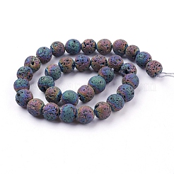 PVD Vacuum Plating Electroplated Natural Lava Rock Bead Strands&nbsp;G-E432-12mm-08