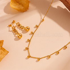 304 Stainless Steel Round Bead Necklaces & Stud Dangle Earrings Sets&nbsp;FS-WG5B7A4-01