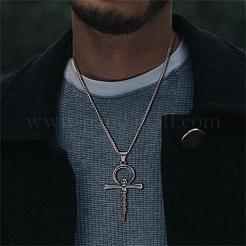 Skull Cross Pendant Necklace Vintage Stainless Steel Ankh Necklace Charm Neck Chain Jewelry Gift for Women Men Birthday Easter Thanksgiving Day&nbsp;JN1110A